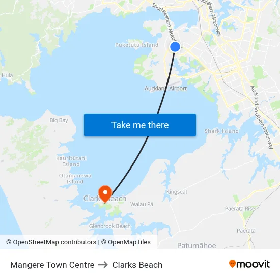 Mangere Town Centre to Clarks Beach map