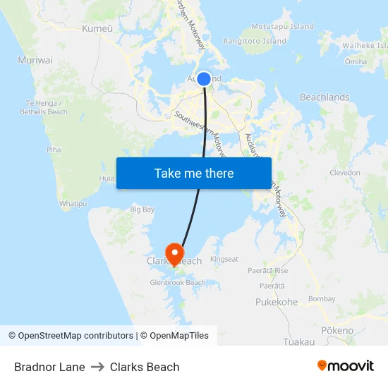 Bradnor Lane to Clarks Beach map