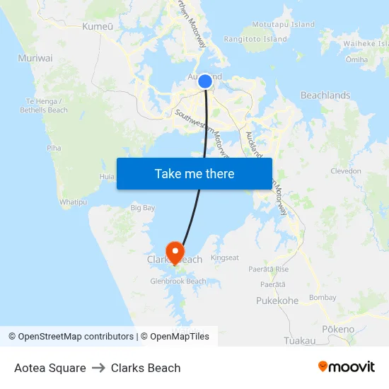 Aotea Square to Clarks Beach map
