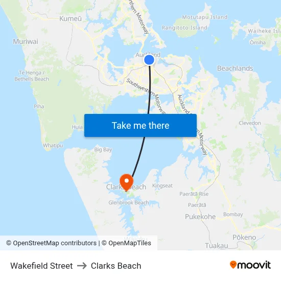 Wakefield Street to Clarks Beach map