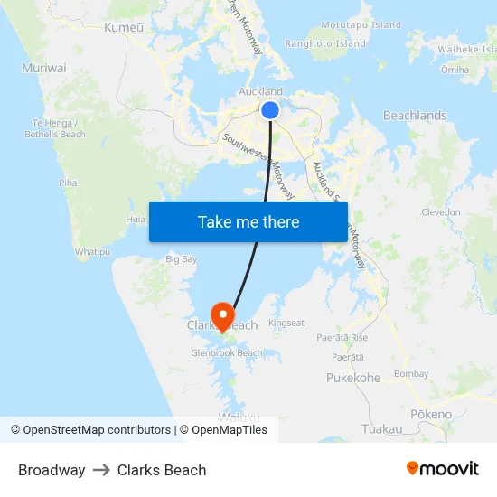 Broadway to Clarks Beach map