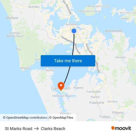 St Marks Road to Clarks Beach map