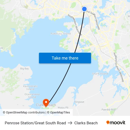 Penrose Station/Great South Road to Clarks Beach map