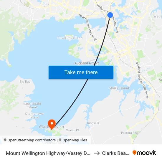Mount Wellington Highway/Vestey Drive to Clarks Beach map