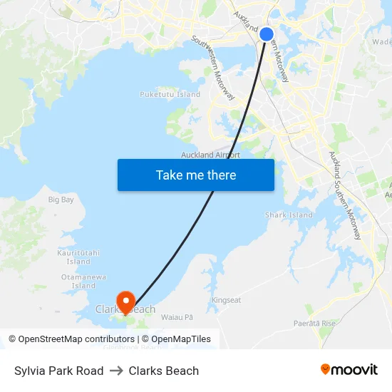 Sylvia Park Road to Clarks Beach map