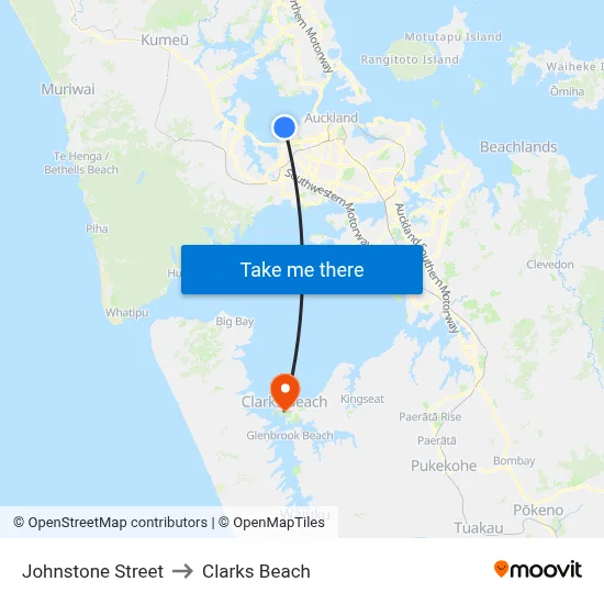 Johnstone Street to Clarks Beach map