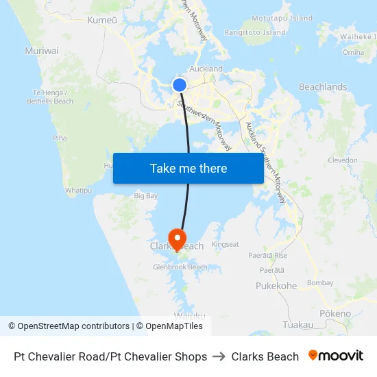 Pt Chevalier Road/Pt Chevalier Shops to Clarks Beach map