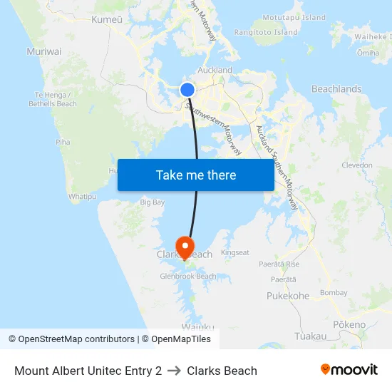 Mount Albert Unitec Entry 2 to Clarks Beach map