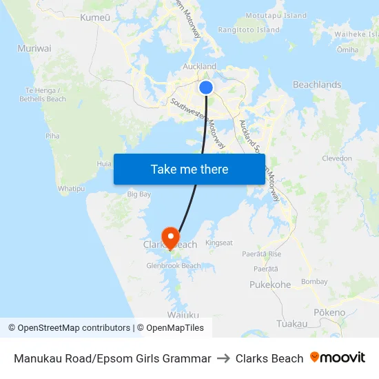 Manukau Road/Epsom Girls Grammar to Clarks Beach map