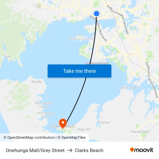 Onehunga Mall/Grey Street to Clarks Beach map