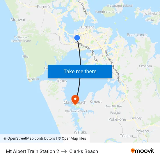 Mt Albert Train Station 2 to Clarks Beach map