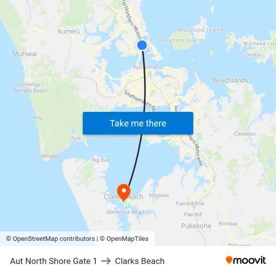 Aut North Shore Gate 1 to Clarks Beach map
