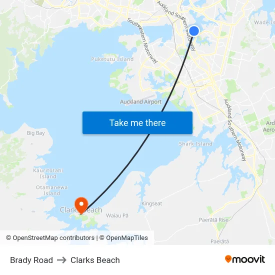 Brady Road to Clarks Beach map