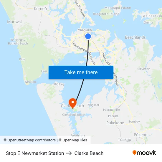Stop E Newmarket Station to Clarks Beach map