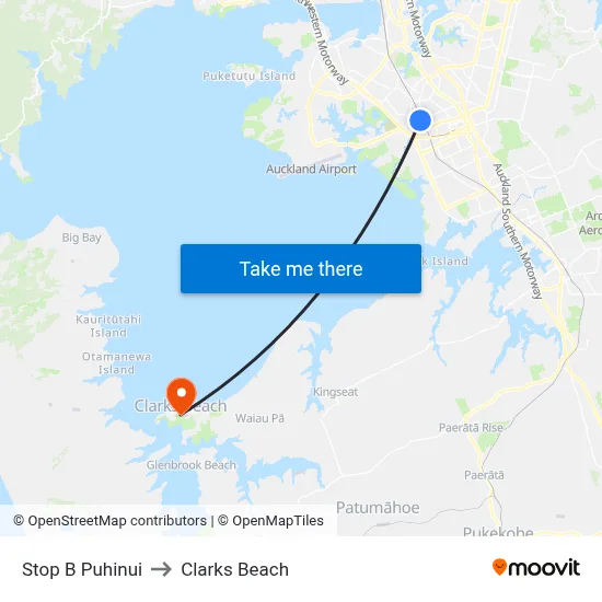 Stop B Puhinui to Clarks Beach map