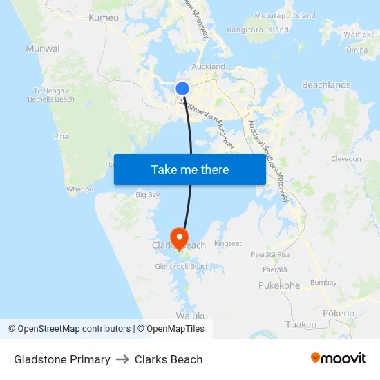 Gladstone Primary to Clarks Beach map