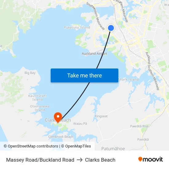 Massey Road/Buckland Road to Clarks Beach map