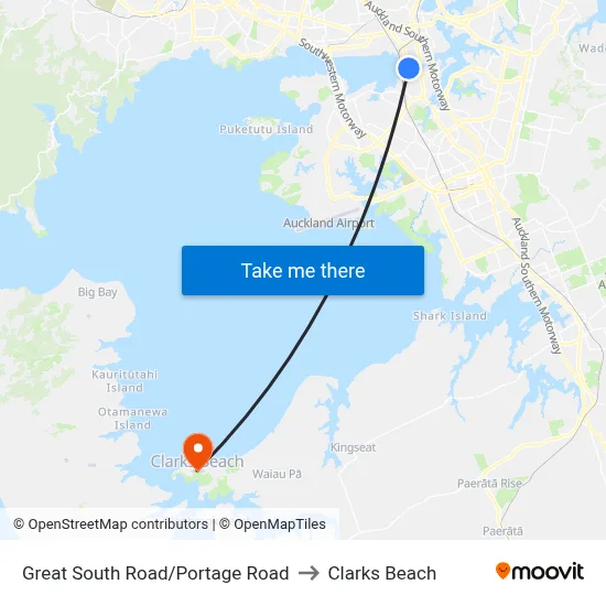 Great South Road/Portage Road to Clarks Beach map