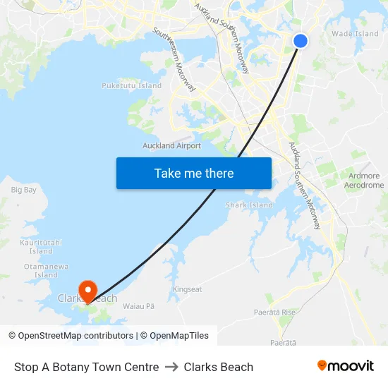 Stop A Botany Town Centre to Clarks Beach map
