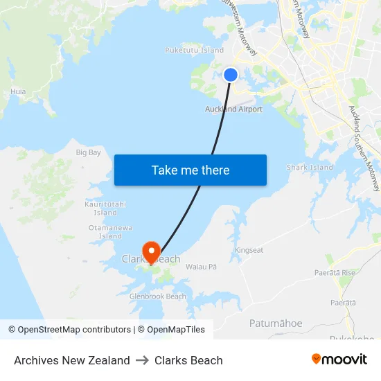 Archives New Zealand to Clarks Beach map