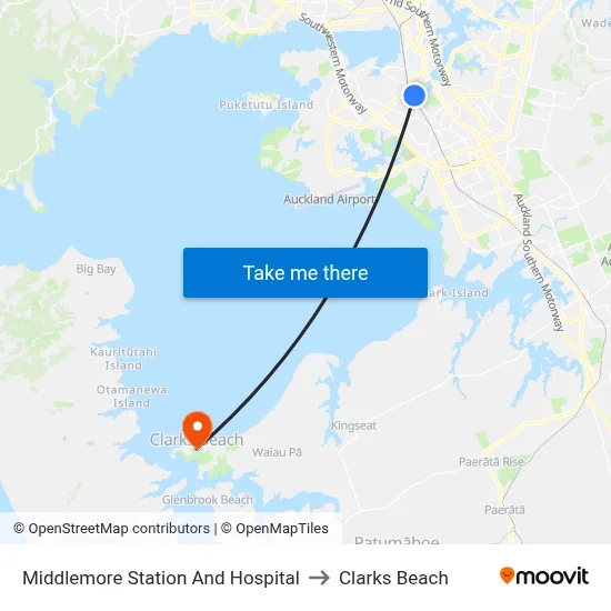 Middlemore Station And Hospital to Clarks Beach map