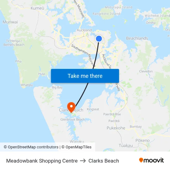 Meadowbank Shopping Centre to Clarks Beach map