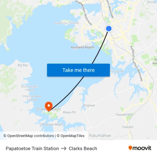 Papatoetoe Train Station to Clarks Beach map