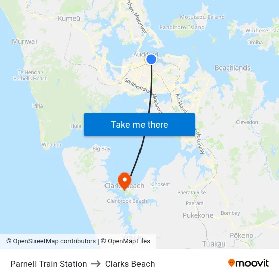 Parnell Train Station to Clarks Beach map