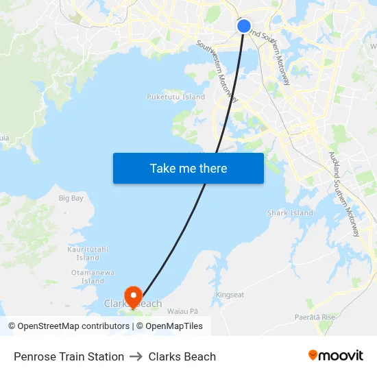 Penrose Train Station to Clarks Beach map