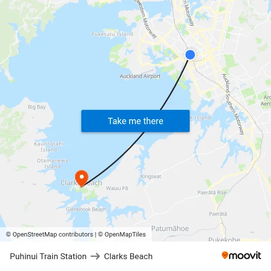 Puhinui Train Station to Clarks Beach map