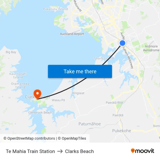 Te Mahia Train Station to Clarks Beach map