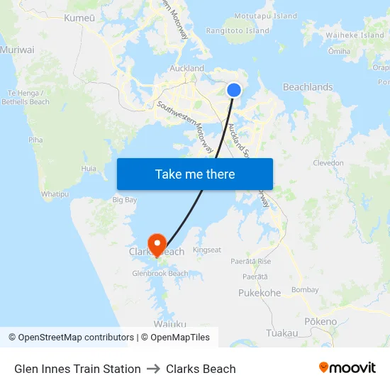 Glen Innes Train Station to Clarks Beach map