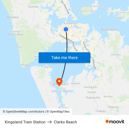 Kingsland Train Station to Clarks Beach map