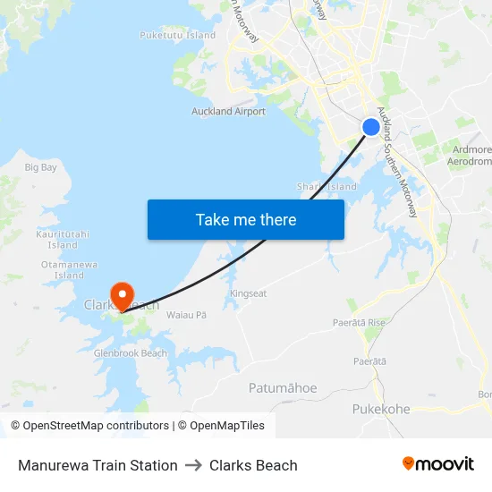 Manurewa Train Station to Clarks Beach map