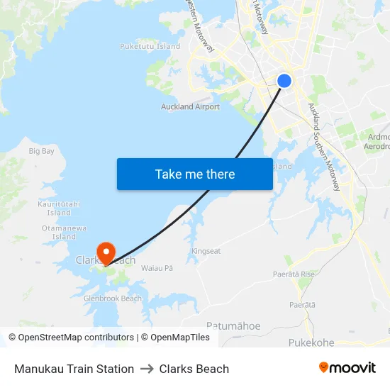 Manukau Train Station to Clarks Beach map