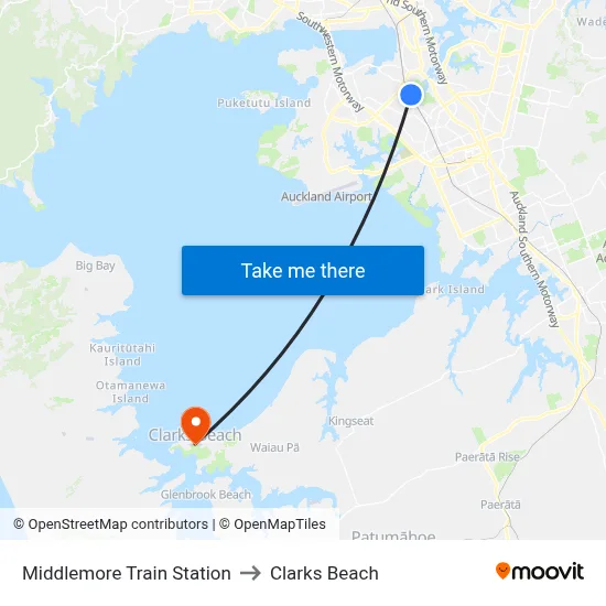 Middlemore Train Station to Clarks Beach map