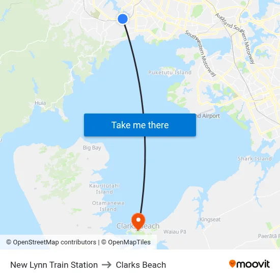 New Lynn Train Station to Clarks Beach map