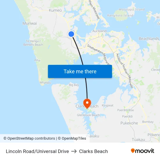 Lincoln Road/Universal Drive to Clarks Beach map