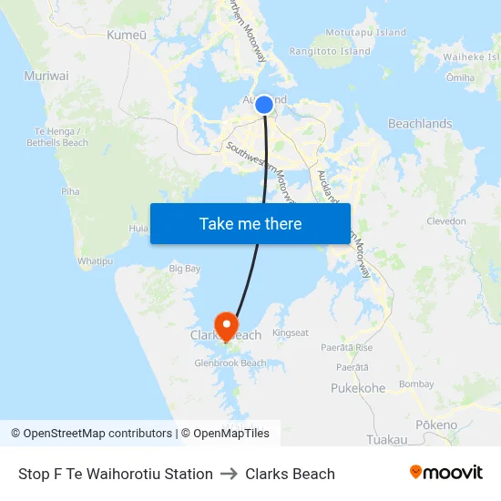Stop F Te Waihorotiu Station to Clarks Beach map