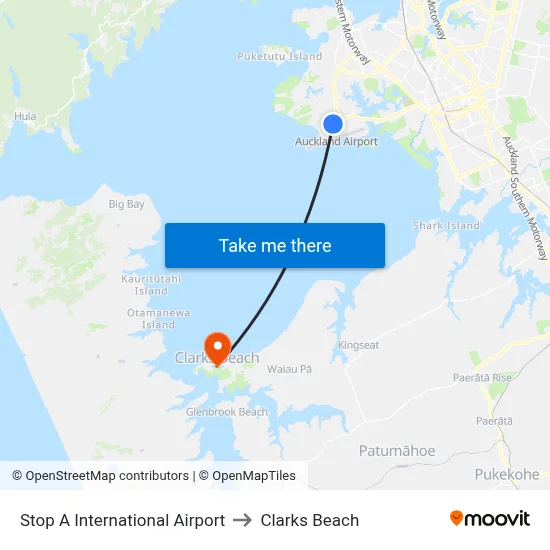 Stop A International Airport to Clarks Beach map