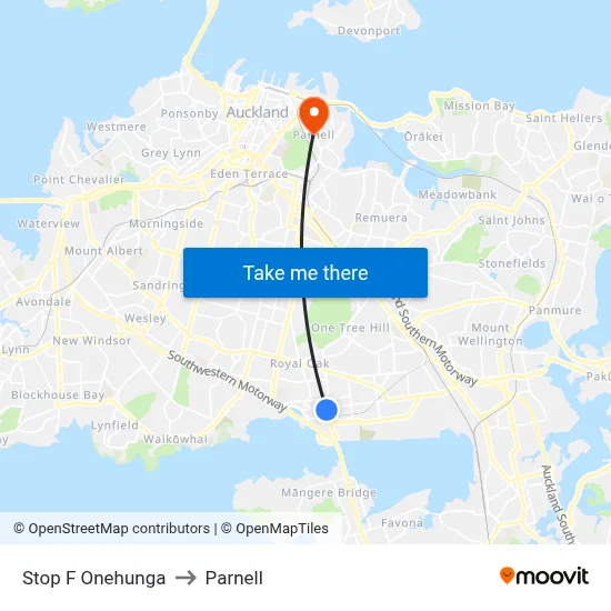Stop F Onehunga to Parnell map