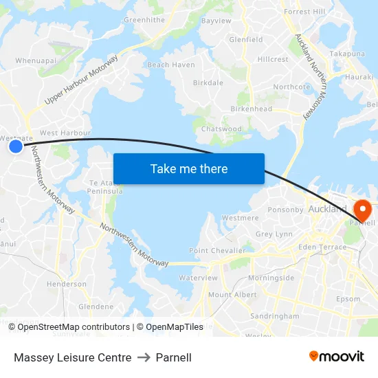Massey Leisure Centre to Parnell map