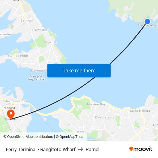 Ferry Terminal - Rangitoto Wharf to Parnell map