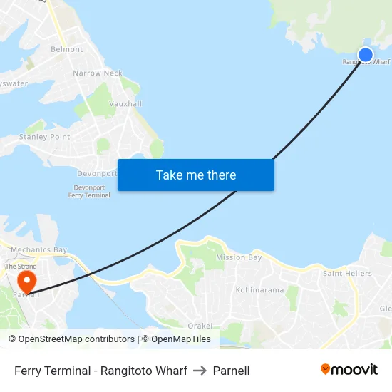 Ferry Terminal - Rangitoto Wharf to Parnell map