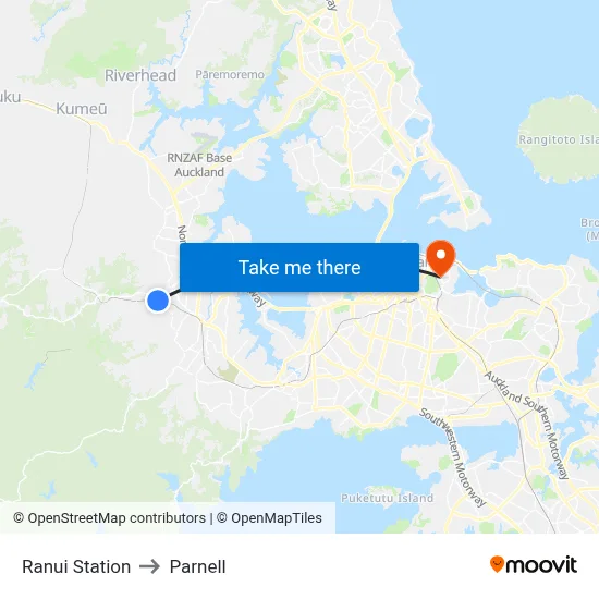 Ranui Station to Parnell map