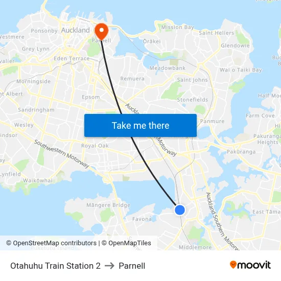 Otahuhu Train Station 2 to Parnell map