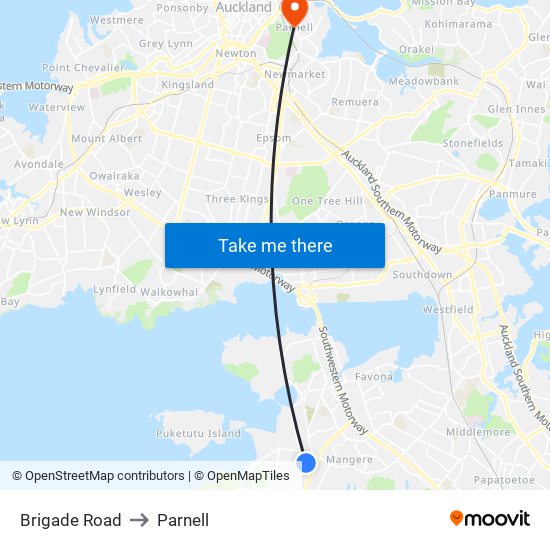 Brigade Road to Parnell map