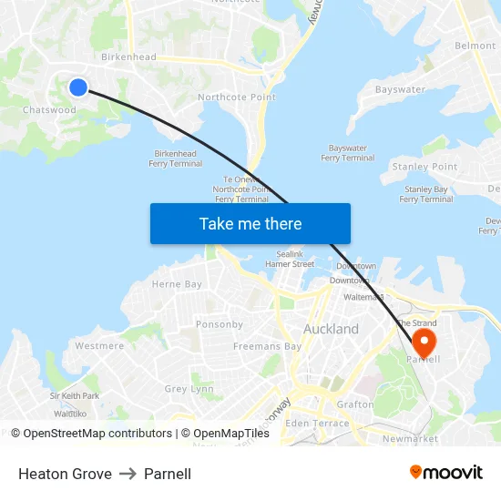 Heaton Grove to Parnell map
