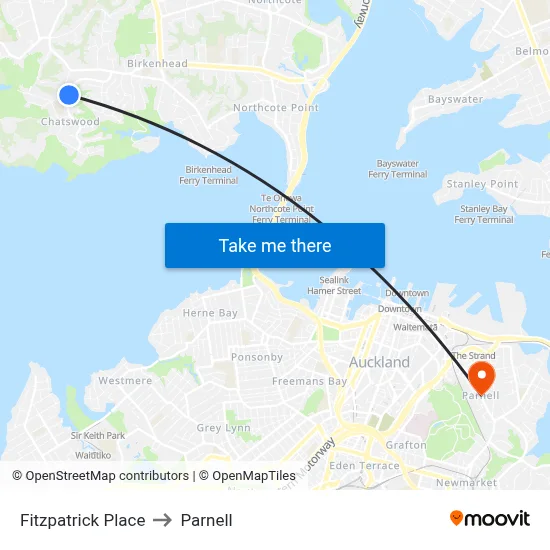 Fitzpatrick Place to Parnell map