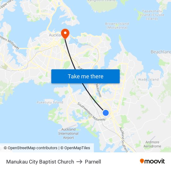 Manukau City Baptist Church to Parnell map